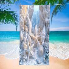 1pc Starfish Pattern Super Soft Fiber Beach Towel/Bath Towel, Summer - 2 - View 2