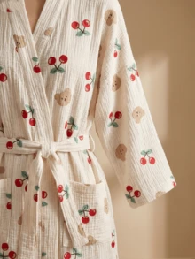 Áo choàng in hình gấu anh đào dễ thương, áo kimono kiểu Nhật bằng vải cotton mỏng. - Quả cherry - Xem 6