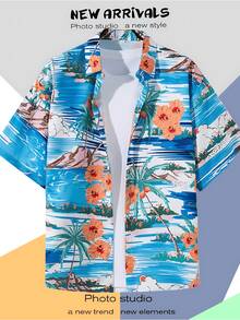 Sailing Anchors Palm Trees And Surfboards Symbolize The Spirit Of Ocean Exploration And Freedom Men's 3D Printed Adventure Short Sleeve Hawaiian Shirt Casual Beachwear - A508D-AT22635 - Xem 1