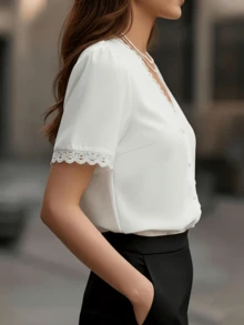 Áo blouse nữ tay ngắn phong cách Pháp retro thanh lịch thời trang mùa Xuân/Hè 2026, trang nhã mặc công sở màu trắng - trắng - Xem 3