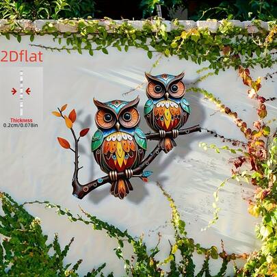 2D Flat, 1pc New Acrylic Vintage Owl Wall Art Decor - Colorful Indoor/Outdoor Patio, Garden, Living Room, Bedroom, Fence Decoration, No Electricity Needed, Perfect Holiday Gift For Family & Friends, Easy To Install, Self-Adhesive, Suitable For 11 Holidays