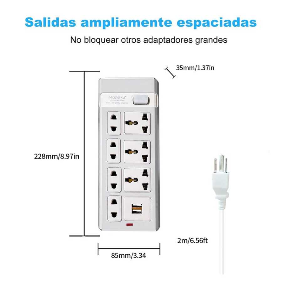 Multicontacto 7 Conexiones 2 Puertos Usb MC-004U - Estrella - Ver 1