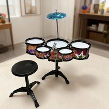 Batería de 5 piezas, adecuada para principiantes y entusiastas de la batería, juguete de instrumento musical, regalo de vacaciones y cumpleaños - Rojo - Ver 8