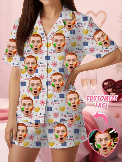 Bộ đồ ngủ in hình chúc mừng Ngày của Mẹ theo yêu cầu, Bộ đồ ngủ nữ, Bộ đồ ngủ đôi tay ngắn in hình thú cưng cá nhân hóa, Thiết kế hoa trái tim, Bộ đồ ngủ tay ngắn đôi cho chị em/bạn thân, Cặp đôi yêu chó, Quà tặng bộ đồ ngủ đôi thân thiện với thú cưng, Quà tặng đồ ngủ theo yêu cầu, Quà tặng kỷ niệm, Đồ ngủ đôi, Bộ đồ ngủ theo yêu cầu, Quà tặng ngày lễ, Quà tặng cá nhân hóa thời trang và dễ thương dành cho phái nữ