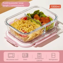 高硼硅玻璃密封食品储物盒，2/3格，防漏，微波炉/烤箱/冰箱适用，可堆叠，可重复使用，无需电源，易于清洁，适合家庭和旅行，方便办公人员使用。 - 彩色 - 查看 13
