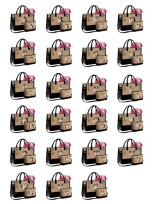1 Conjunto Bolsa de Praia Feminina, Bolsa de Lona e Chapéu Acessórios de Praia, Letra A-Z, Adequado para Casamento, Aniversário, Férias, Ótimo Presente para Senhoras, Mães, Professoras, Amigas, Madrinhas, Estudantes, Bolsa Grande para Viagem, Fim de Semana, Presente de Aniversário Personalizado para Ela, Acompanha Lenço - Multicolorido - Visão 3