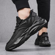 Zapatillas deportivas de color negro para hombre, tenis para hombre, tenis de hombre, confeccionadas con tejido de malla transpirable. Un modelo ligero y cómodo, ideal para el gimnasio y para caminar a diario, con cordones resistentes y suela antideslizante. - Negro - Ver 2