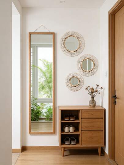 1-3 chiếc Gương tròn treo tường kiểu Bohemian có tua rua - Gương trang trí tròn, rất phù hợp cho phòng ngủ, phòng khách, khu vực trang điểm phòng tắm và lối vào. Tác phẩm nghệ thuật treo tường bằng tua rua đan thủ công, kết hợp phong cách trang trí nhà Bohemian, Bắc Âu và tối giản, kết hợp chức năng thiết thực với không gian ấm cúng, quyến rũ, một vật dụng trang trí thiết yếu để nâng tầm không gian sống của bạn.