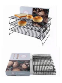3-Tier Foldable Cooling Rack, Metal Wire Baking Tray, Stackable Dry Cooling Rack With Adjustable Height, Suitable For Camping Grilling, Cookies, Cakes Etc. - Quickly Cools Multiple Batches Of Cookies, Cakes Or Pastries, Can Be Used For Cooking, Baking, Cooling Cookies, Cakes And More. - Black - View 4