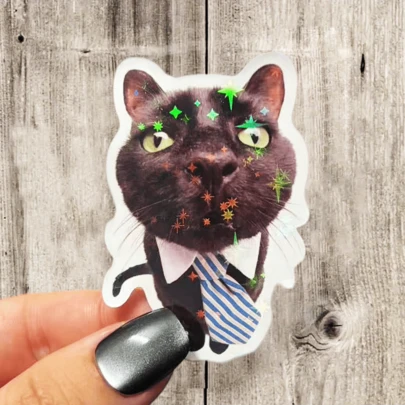 Pegatina de gato negro divertido con traje, calcomanía personalizada para trabajador de oficina, pegatina de vinilo resistente al agua - Superficie mate duradera, autoadhesiva para coche, ventana, portátil, camión, botella - Diseño duradero y multiusos, calcomanía para coche