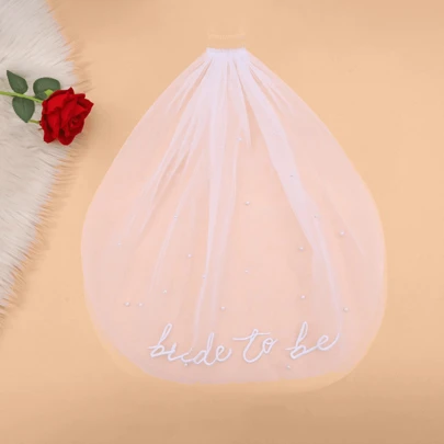 1pc Bridal Pearl Embroidered White Wedding Veil, Elegant Bride Bachelorette Party Accessory, Engagement Gift, Wedding, Bridesmaid Gift