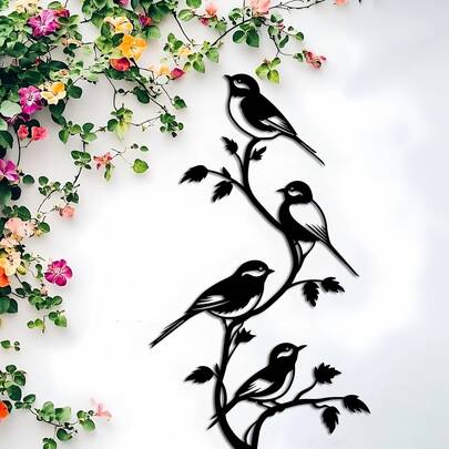 Arte de pared estilo bohemio - Escultura de pájaro acrílica clásica con diseño inspirado en la naturaleza de gorrión y floral, adecuada para el hogar, el jardín, la decoración rústica, la pared colgante del Día de Acción de Gracias, uso interior/exterior, arte de pared de jardín | Decoración inspirada en la naturaleza |
