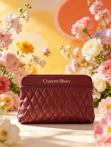 Charlotte Tilbury Quilted Makeup Bag - Available In Pink And Burgundy, Luxury Makeup Pouch With Rose Gold Zipper, Portable Travel Organizer - Burgundy - View 1