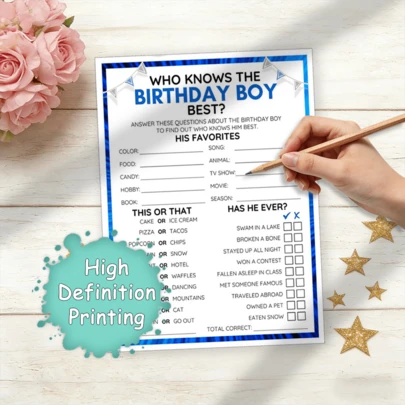 21 piezas "¿Quién conoce mejor al cumpleañero?" Juego de preguntas y respuestas divertido, esencial para fiestas de cumpleaños, temporadas de graduación, primavera/verano, interacción de rompe-hielo en fiestas, diseño azul y blanco, pone a prueba tu conocimiento del homenajeado del cumpleaños, mejora el ambiente de la fiesta, adecuado para fiestas de cumpleaños, reuniones, fiestas sorpresa, juegos de celebración de cumpleaños, juego de fiesta creativo, regalo sorpresa de cumpleaños