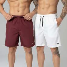 Kit Of 2 Men's Lightweight Tactel Shorts, Quick-Drying, Comfortable For Training And Everyday Wear - BORGOÑA/BLANCO - Ver 1