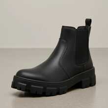 Coturno Feminino Chelsea Preto Chunky Plataforma Tratorado Cano Médio Casual Fashion Boots - Preto - Visão 3