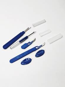 6件套蓝色缝纫拆线器和穿线器组合套装，适合初学者的多功能缝纫维修工具套装，尺寸小巧，易于收纳，适用于服装修改、布艺制作、刺绣拆线、宿舍和家居修补。 - 拆線器 - 查看 3