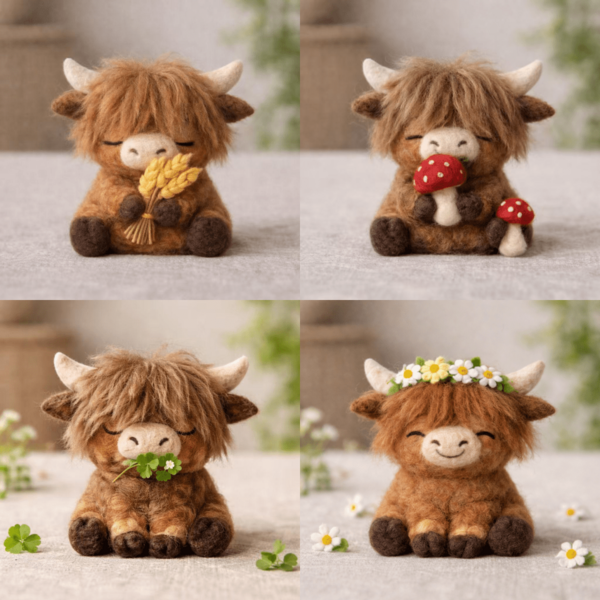 1Set Animal Needle Felting Kit, Felting Kits For Beginners Adult With Step-By-Step Tutorials, Highland Cow DIY Felting Kit, Cute Funny Home Decorative Ornaments, Birthday Valentine's Day And Easter Novelty Gifts