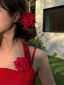 4件套玫瑰花发夹，女士波西米亚风白色和红色玫瑰花发夹，优雅简约，百搭日常佩戴，红色花朵发梳和新娘发饰，适合日常、休闲、派对、工作、度假、洗脸、化妆、搭配服装等场合，包括爪夹、发夹、发卡、发卡。 - A - 查看 4