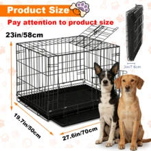 Double Door Bold Dog Cage Foldable Metal Wire Dog Cage, With Partitions And Leak-Proof Tray, Protective Feet And With Isolation Net - With Door Lock, Pet Kennel, Multiple Sizes Suitable For Indoor, Outdoor, Travel Metal Cage - Black - View 8