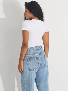 Kit 2 Women's Bodysuits, Short Sleeve | Comfortable Suplex | Casual Summer Fashion - Hồng nhạt/Trắng - Xem 7