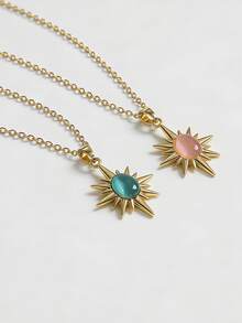 MECYLIFE 1pc European And American Fashion Stainless Steel Sunburst Pendant Necklace, Plated, Suitable For Daily Wear - Star - View 5