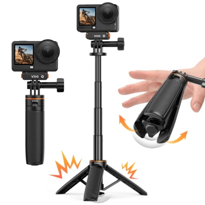 Chân máy VRIG TP35 di động, có thể kéo dài từ 5,3'' đến 12'', ngàm gắn máy ảnh mở bằng một nút bấm, tương thích với Ace Pro và tất cả các loại camera hành động.