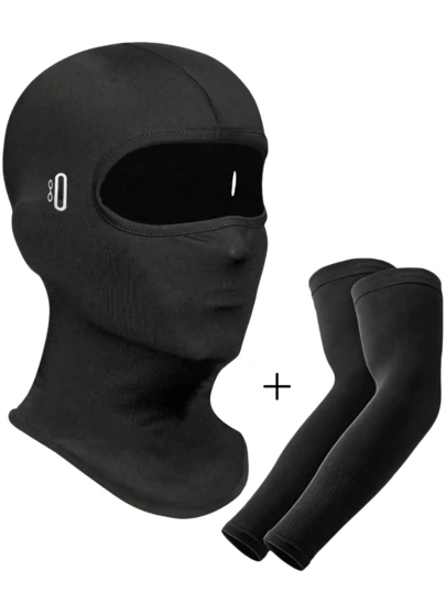 2pcs Summer Cooling Face Mask & Arm Sleeves, Unisex Motorcycle/Skiing Sun Protection Hat, Summer Cooling Windproof Neck Gaiter, Unisex Motorcycle/Skiing Scarf