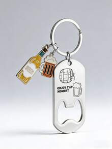 One Beer Bottle Opener Stainless Steel Keychain Engravable DIY Pendant Gift For Boyfriend Father's Day - Multicolor - View 2