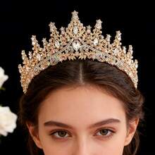 1pc Elegant Faux Gold Bridal Crown Headpiece, Suitable For Wedding Dress, Gown, Birthday Party, Prom,Summer,Hair Accessories,Holiday, Bride Accessories, Coronas, Tiara - KC Gold - View 4