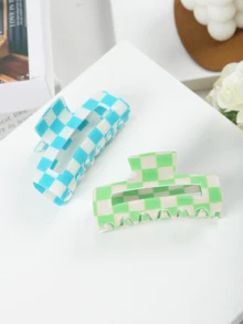 3个/2个极简亚克力8厘米中号棋盘格发夹，适合日常、度假、派对、送礼 - 彩色 - 查看 7