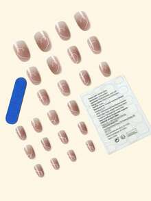 Upgrade Your Look With 24 Pieces Of Elegant Nude False Nails, Pink Fashionable Lines And Heart Pattern, Simple Temperament, Sweet And Cute Wearable Manicure Set, Removable And Reusable, Fake Nail Patches Suitable For Festival Wear, Parties, Friends And Dates, Daily Wear - Multicolor - View 2