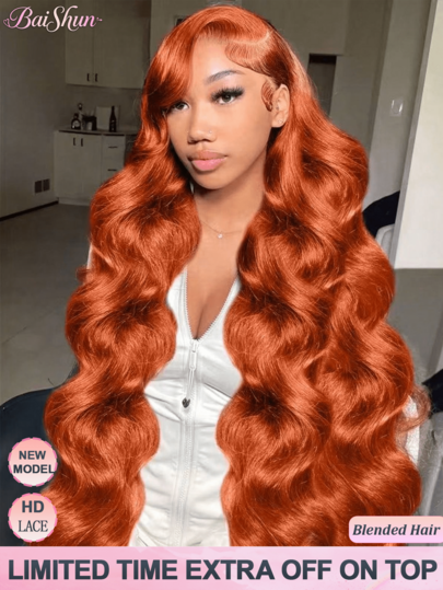 13*4 Lace Front Wigs Human Blended Hair With 200% Density Body Wave Wig Ear To Ear HD Lace Frontal Pre Plucked Human Frontal Hair 22Inch #350 Ginger Orange