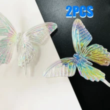 2个99毫米渐变色蝴蝶吊坠，亚克力材质，空灵风格，DIY饰品配件，适用于项链、手链、汽车后视镜装饰、包包挂饰、钥匙扣、串珠工艺品、节日礼物 - A - 查看 10