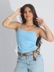 Kit Of 2 Women's Cropped Tank Tops, Basic Summer Style, Spandex - White/Blue Bb - View 2