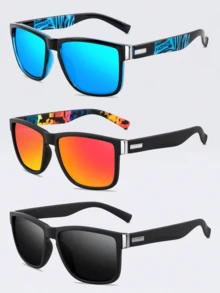 3 Pairs Unisex Square Colored Decorative Glasses, Fashionable For Daily, Sports, Driving And Other Occasions - Multicolor - View 2