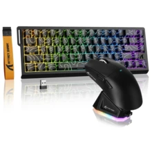 ATTACK SHARK X68HE PRO 快速触发无线游戏键盘和 X11 鼠标，8K 回报率，霍尔效应磁吸式按键键盘，三模式鼠标带磁吸式充电底座，22000 DPI，包含防滑鼠标垫 - 查看 10