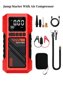 2026 重型汽车电瓶启动器 | 180PSI 数字轮胎充气泵，多功能汽车应急启动套件，峰值电流 8000A，12V 启动电缆和连接线，带 SOS 功能的 3 模式 LED 手电筒 - 應急啟動電源 - 查看 14