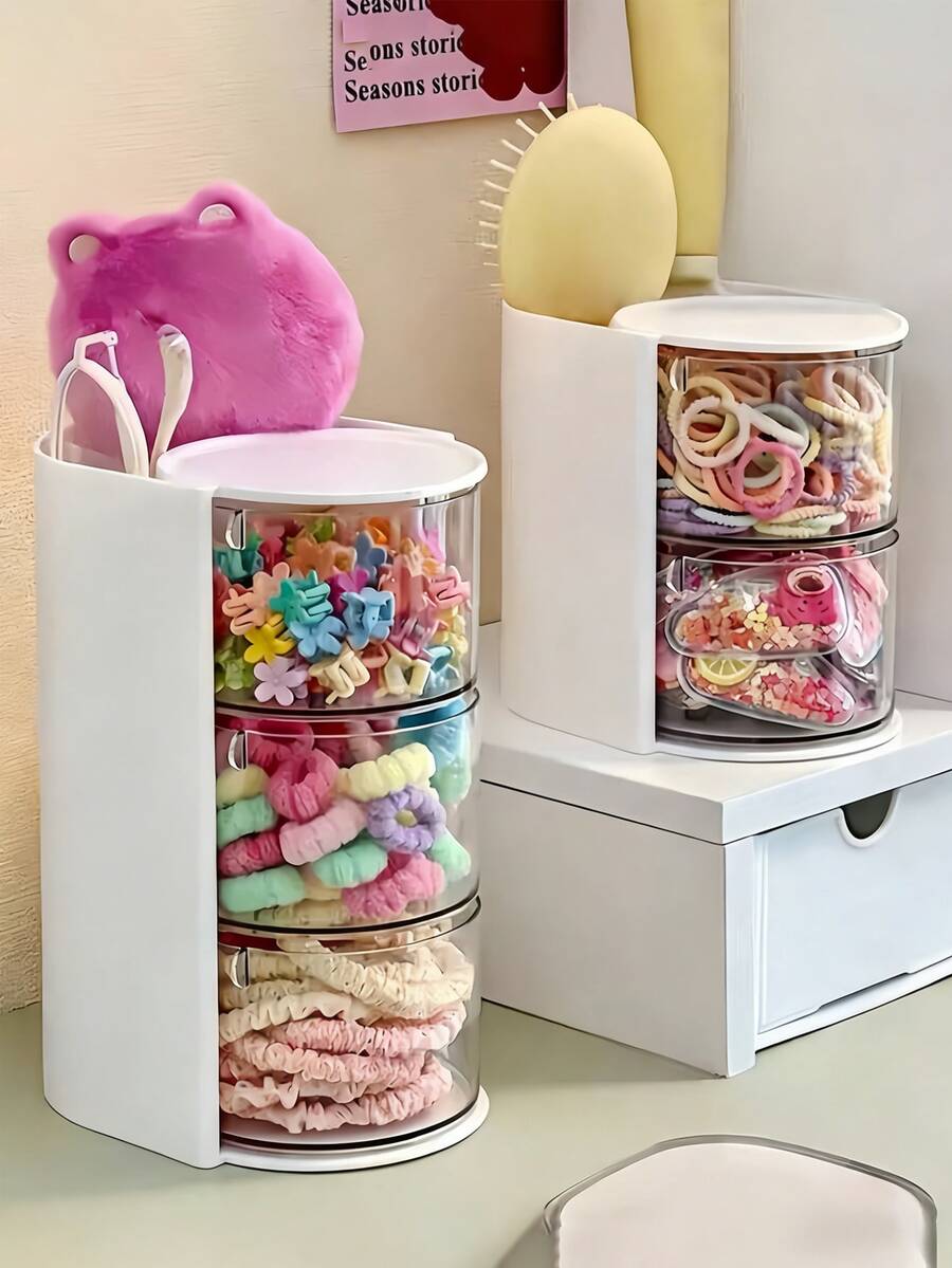 1 pieza Caja de almacenamiento de escritorio multifuncional giratoria para habitación de bebé, compartimentada para un almacenamiento conveniente de accesorios para el cabello de niñas pequeñas, bandas de goma, joyería, suministros de manualidades DIY y herramientas pequeñas, adecuada para collares, aretes, pulseras, anillos, brochas de maquillaje, pasadores de cabello y otros accesorios - Multicolor - Ver 1