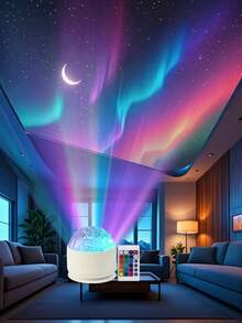 1个16色北极光波浪LED投影灯，USB供电，星空投影灯，卧室夜灯，适用于游戏室、卧室和派对，派对照明 | 环境照明 - 彩色 - 查看 5