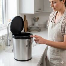 Wastebasket/Trash Can, 10 Or 9 Liters, Click Lid, For Bathroom, Kitchen, Office, Bedroom - 圓形不鏽鋼垃圾桶 10 公升 REF:25670 - 查看 4
