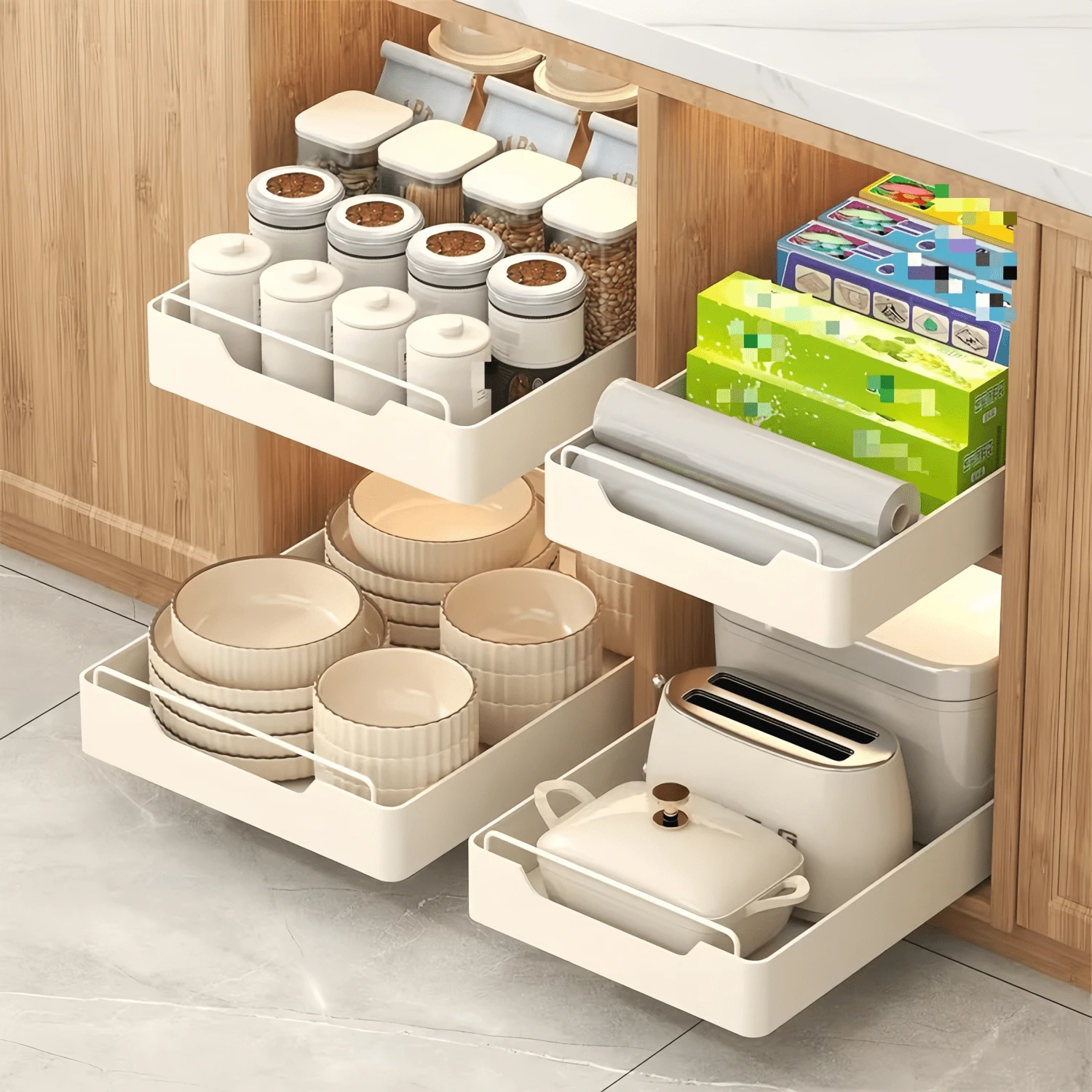 Pull-Out Storage Rack, No-Drill Sink Cabinet Pull-Out Organizer | Kitchen Seasoning/Cookware Pull-Out Storage Rack | Sliding Drawer And Kitchen Storage Organizer | Perfect Gift For Mother's Day, Father's Day And Anniversary
