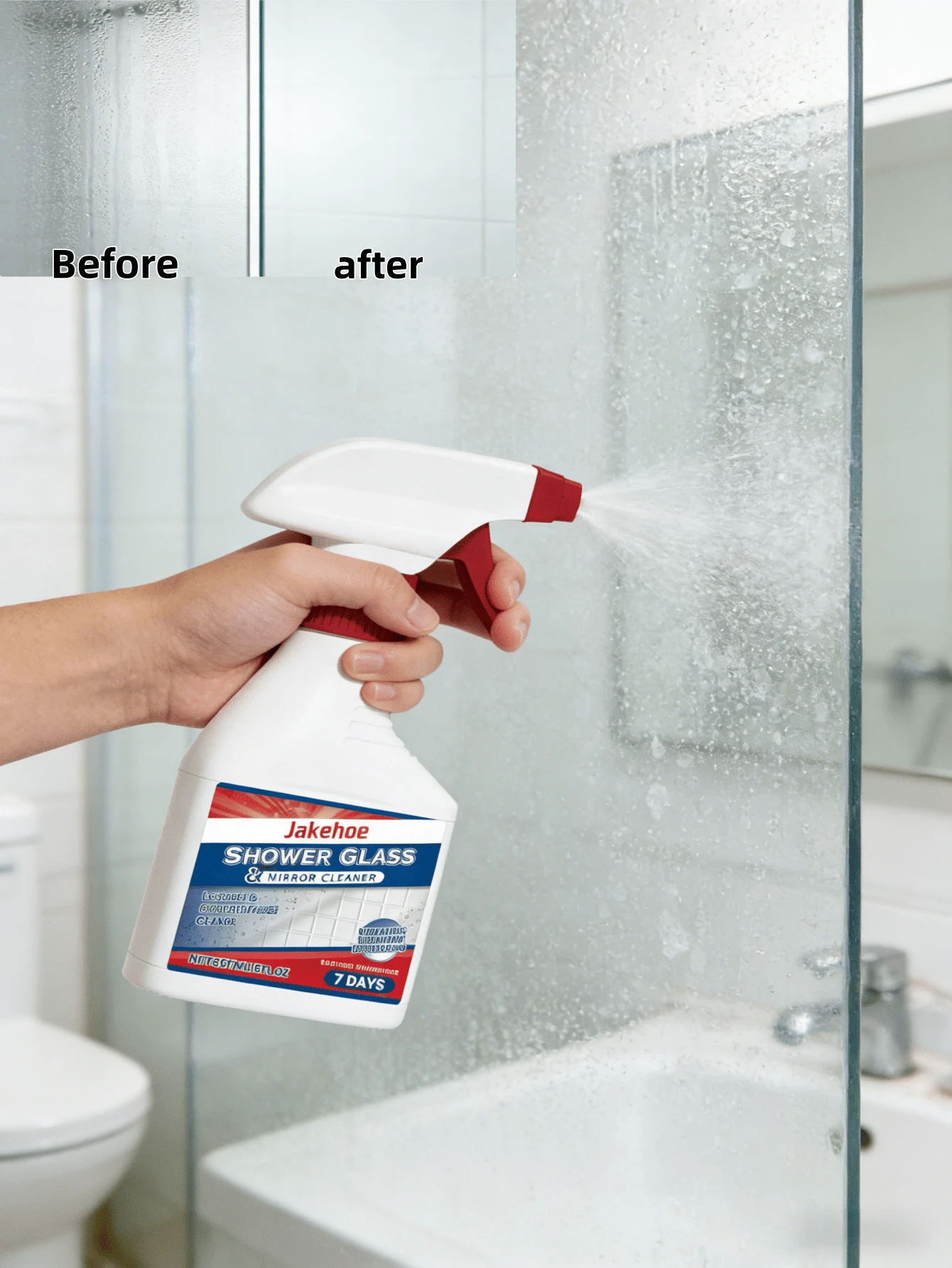 jakehoe Limpiador de descalcificador de vidrio para baño - Disuelve rápidamente las manchas de agua dura y los residuos de jabón, el antivaho de larga duración mantiene el vidrio cristalino. Cuenta con tecnología de revestimiento protector para reducir la acumulación de minerales. Totalmente compatible con vidrio/espejos de ducha sin causar daños.