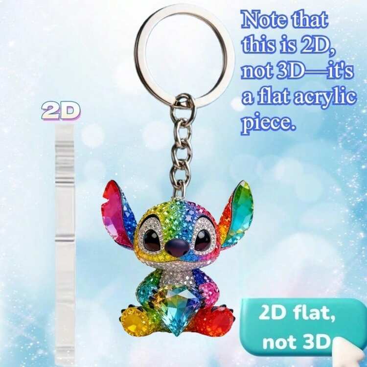 2D Flat Design, 1-Piece Colorful Stitch 2D Flat Acrylic Keychain, Small Car Keychain, Backpack And Wallet Accessories, Cute Cartoon Character Design, Durable Fan Gift, Unisex Keychain, Valentine's Day Essential, Sturdy Key Ring, Bright And Colorful Design, 2D Flat Design, Excellent Choice For Wedding Holidays, 2D Flat Wedding Decoration, Home Decor, Ocean-Themed Gift - Multicolor - View 8