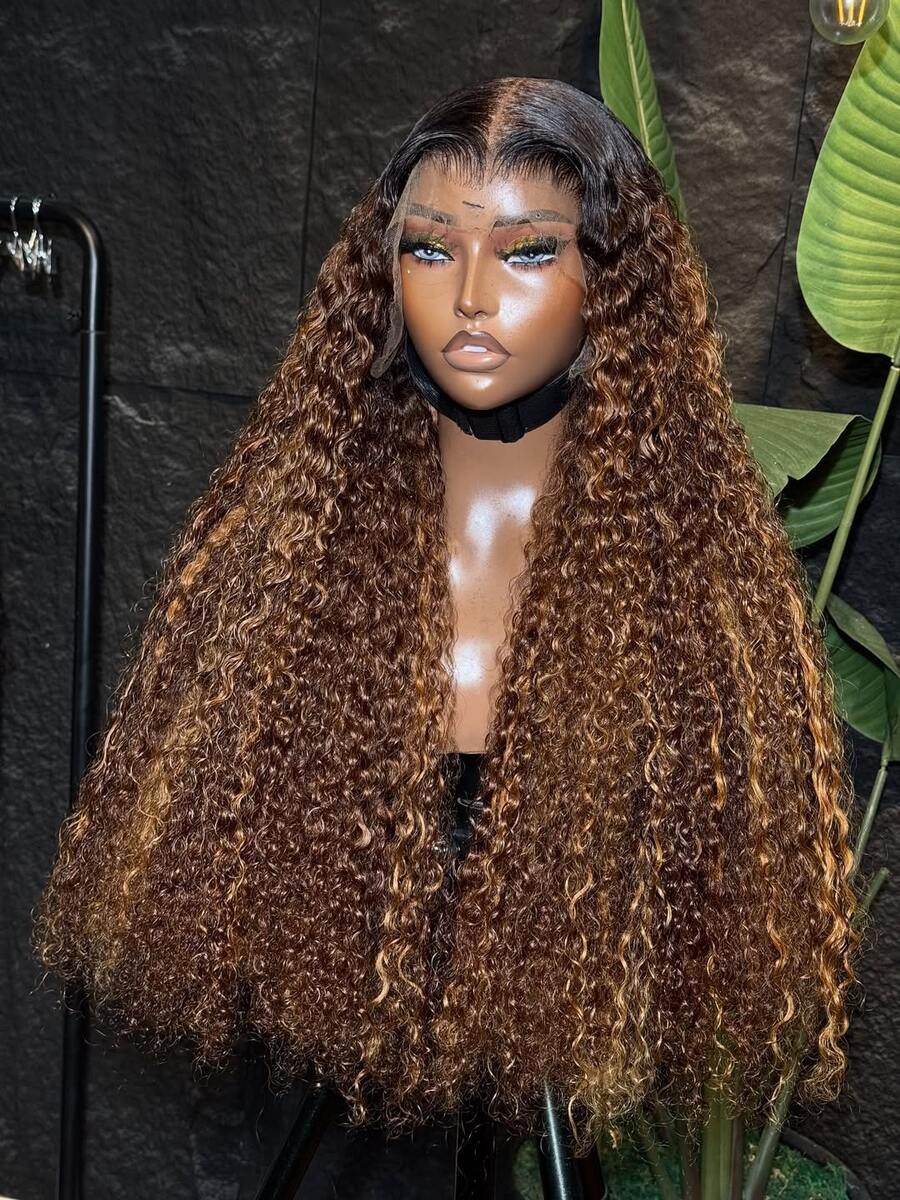 34 Inch Honey Blonde Highlight Curly Wig Human Hair Ombre Water Wave 13x4 HD Lace Front Wigs Human Hair For Women Natural And Soft Wet And Wavy Lace Frontal Glueless Wig 250% Density - SP4/27 - 查看 1
