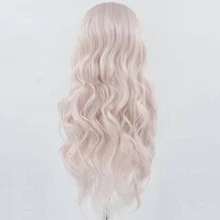 Light Pink Lace Front Wig For Women Long Silky Straight & Body Wave Synthetic Hair Heat Resistant Natural Hairline Daily Cosplay - Multicolor - View 6