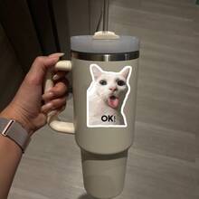 可爱小白猫OK！趣味表情贴纸，手机壳和笔记本电脑贴纸，防水乙烯基贴纸 - 耐用哑光表面，自粘式保险杠贴纸，适用于汽车、窗户、笔记本电脑、卡车、水瓶 - 多用途耐用设计，汽车贴纸 - 乙烯基 - 查看 6