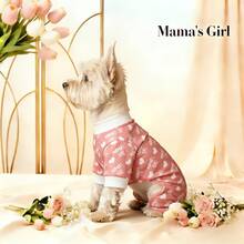 Bộ áo liền quần cho chó cưng, họa tiết trái tim "MAMA'S GIRL", quà tặng Ngày của Mẹ, phù hợp cho chó nhỏ/trung bình và mèo, quà tặng Ngày của Mẹ. - Hồng - Xem 5