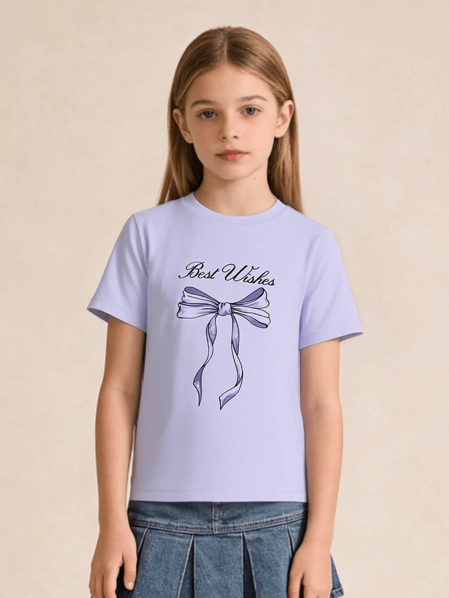 Balabala Camiseta de manga corta para niñas, nueva colección 2025 de verano, blusa de algodón puro dulce y de talla grande para adolescentes
