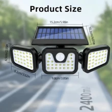 Solar Powered Motion Sensor Outdoor Light, 3-Head Security Light, LED Floodlight With Motion Detection, Spot Light For Patio, Yard, Garage Entrance, IP65 Waterproof - Multicolor - View 10